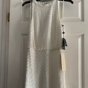 Adrianna Papell Halter Beaded Cocktail Dress- White